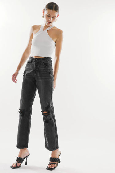 Kancan - Lynne Ultra High-Rise Straight Jeans in Rigid Dark Grey (30" Inseam) - kc6387dgop - Final Sale-SaltTree