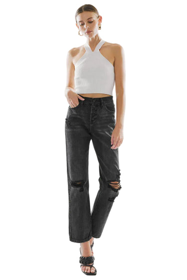 Kancan - Lynne Ultra High-Rise Straight Jeans in Rigid Dark Grey (30" Inseam) - kc6387dgop - Final Sale-SaltTree