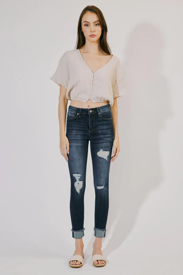 Kancan - Women's High Rise Distressed Cuffed Ankle Skinny Jeans - KC7299-SaltTree