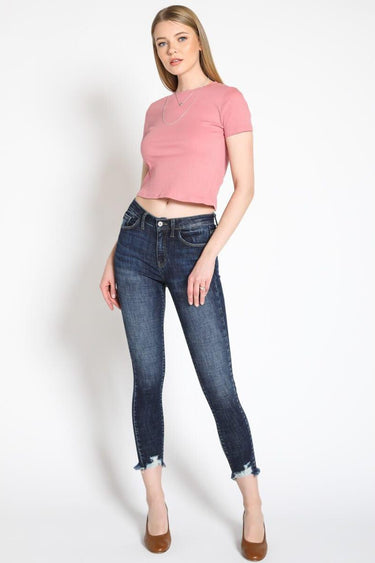 Kancan - Women's Mid Rise Distressed Ankle Skinny Jeans - kc7274-SaltTree