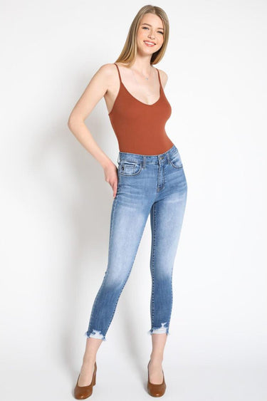 Kancan - Women's Mid Rise Distressed Ankle Skinny Jeans - kc7274-SaltTree