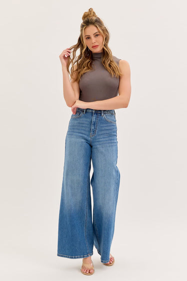 Cello Jeans - High Rise Wide Leg Medium Wash Relaxed Jeans (32" Inseam) - WV97320M
