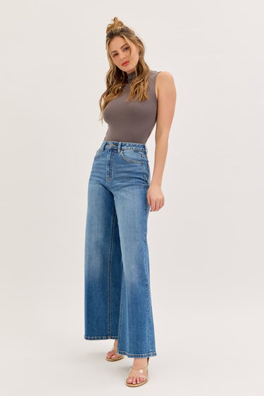 Cello Jeans - High Rise Wide Leg Medium Wash Relaxed Jeans (32" Inseam) - WV97320M