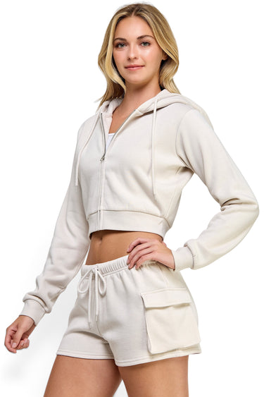 Reflex - Fleece Relaxed Fit Crop Zip-Up Hoodie - JK220