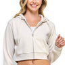 Reflex - Fleece Relaxed Fit Crop Zip-Up Hoodie - JK220 - Beige