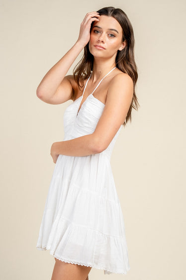 PRIVY - Poly Crepon Tiered Halter Mini Dress - BD12281E-SaltTree