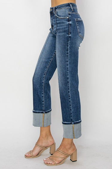 Risen Jeans - High Rise Straight Cuffed Jeans (26.5" Inseam) - RDP5723