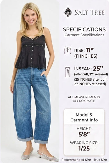 Risen Jeans - Slouchy Barrel Cuffed Jeans (25" Inseam) - PGC21433