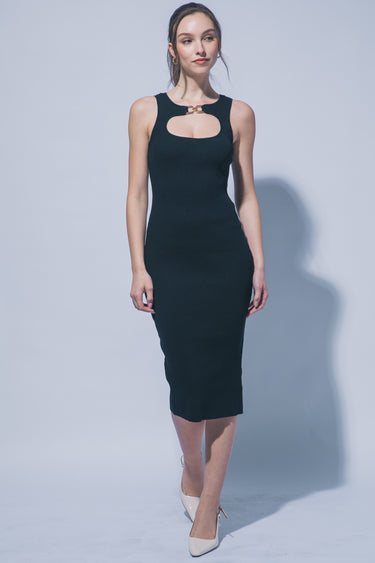 Love Tree - Ribbed-Knit Keyhole Midi Dress - 90371DL-SaltTree
