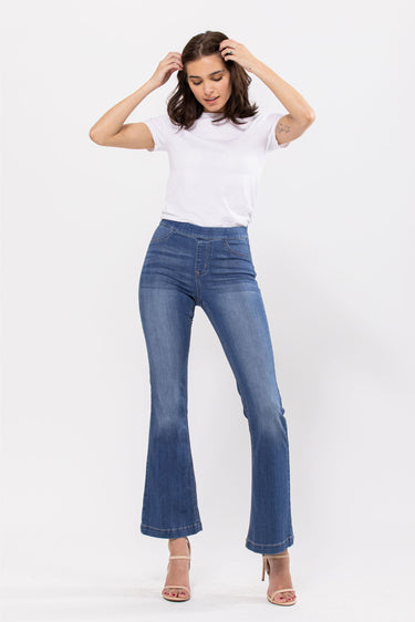 Cello Jeans - Women's Medium Wash Flared Jegging - High Stretch Pull-On Denim (30" Inseam) - AB35324-30-SaltTree