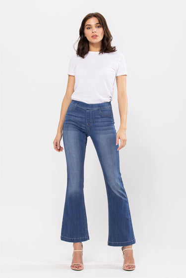 Cello Jeans - Women's Medium Wash Flared Jegging - High Stretch Pull-On Denim (30" Inseam) - AB35324-30-SaltTree