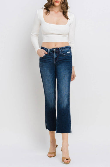 Flying Monkey - Mid Rise Cropped Straight Jeans with Raw Hem (28" Ankle Length) - BY4499A-SaltTree