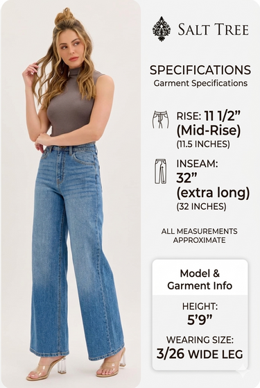 Cello Jeans - High Rise Wide Leg Medium Wash Relaxed Jeans (32" Inseam) - WV97320M