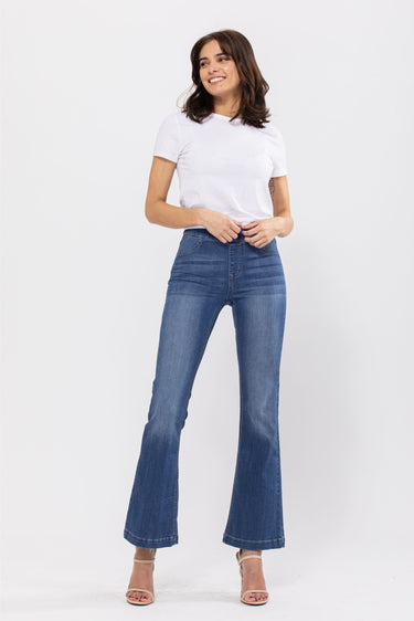 Cello Jeans - Women's Medium Wash Flared Jegging - High Stretch Pull-On Denim (30" Inseam) - AB35324-30-SaltTree