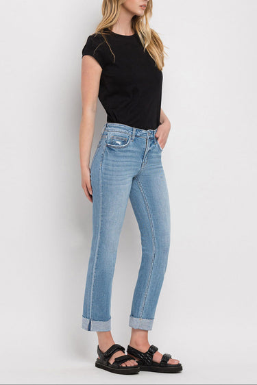 Flying Monkey - Mid Rise Cropped Straight Jeans With 2" Cuffed Hem (27" Inseam) - F4121-SaltTree