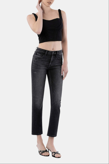 Flying Monkey - Mid Rise Cropped Slim Straight Jeans with Slight Distressing (28" Inseam) - F5236-SaltTree