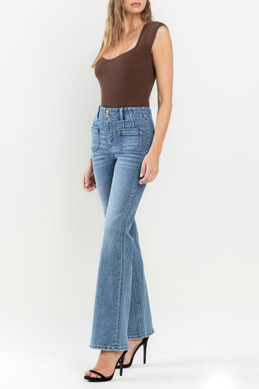 Flying Monkey - High Rise Flare Jeans with Front Patch Pockets (33" Full Length) - F5510 - Final Sale-SaltTree