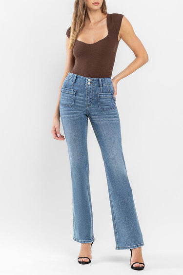 Flying Monkey - High Rise Flare Jeans with Front Patch Pockets (33" Full Length) - F5510 - Final Sale-SaltTree
