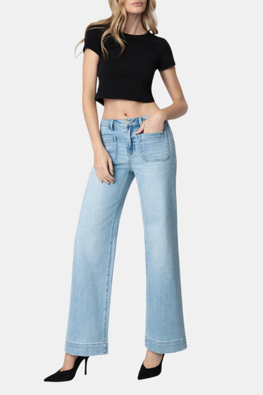 Flying Monkey - High Rise Wide Leg Patched Pockets Trouser Hem Jeans (32" Inseam) - F5764N-SaltTree