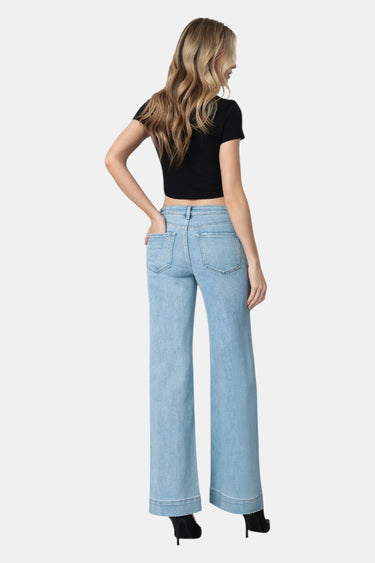 Flying Monkey - High Rise Wide Leg Patched Pockets Trouser Hem Jeans (32" Inseam) - F5764N-SaltTree