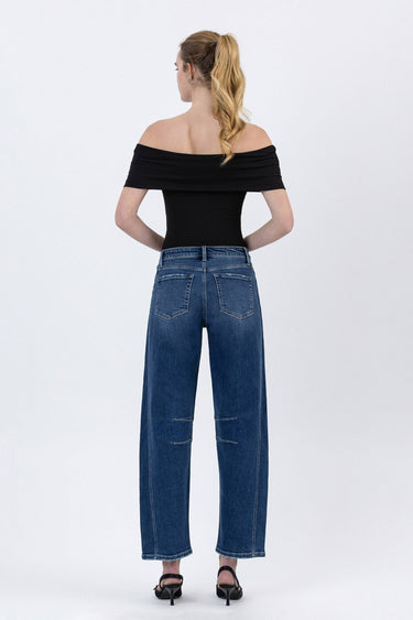 Flying Monkey - High Rise Dark Wash Barrel Leg Jeans (27.5" Inseam) - F5768D-SaltTree