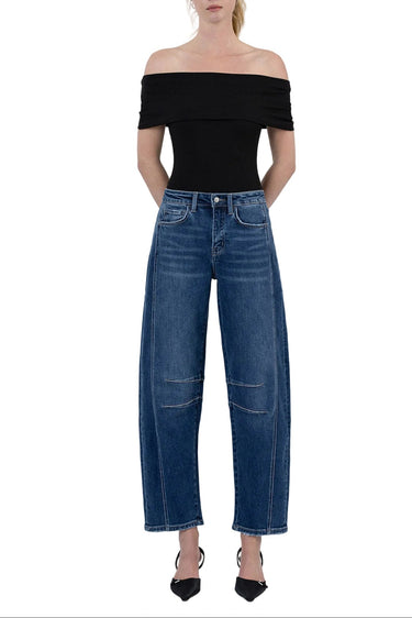 Flying Monkey - High Rise Dark Wash Barrel Leg Jeans (27.5" Inseam) - F5768D-SaltTree