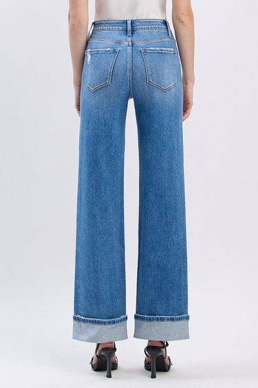 Flying Monkey - High Rise Wide Leg Jeans with 3" Single Cuffed Hem (31" Full Length) - F5998-SaltTree
