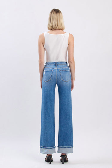 Flying Monkey - High Rise Wide Leg Jeans with 3" Single Cuffed Hem (31" Full Length) - F5998-SaltTree