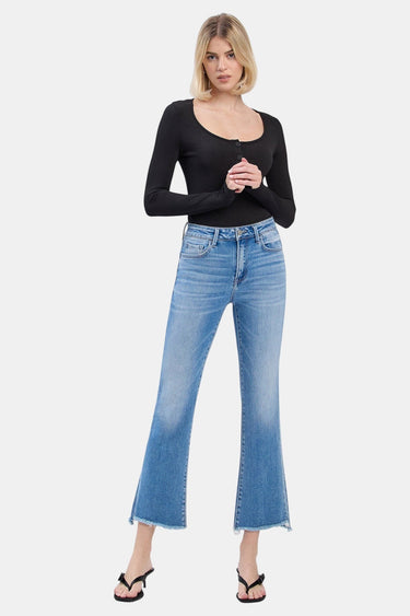 Flying Monkey - Slant Raw Hem Crop Flare Jeans (27" Inseam) - F6044