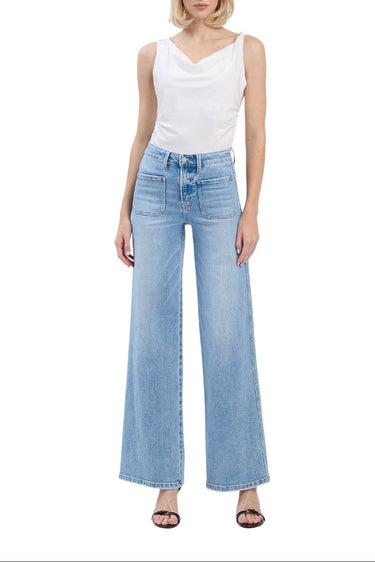 Flying Monkey - High Rise Wide Leg Patch Pockets Light Wash Jeans (33" Inseam) - F6058-SaltTree