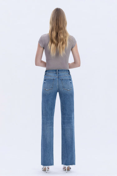 Flying Monkey - High Rise Frayed Hem Slim Wide Jeans (32" Inseam) - F6376-SaltTree