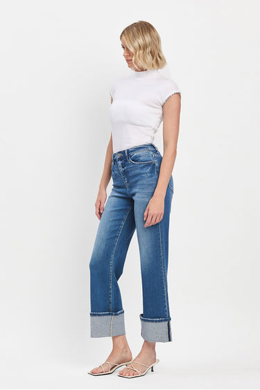 Flying Monkey - 90's Vintage Super High Rise Flare Jeans with 5" Cuffed Hem (28" Inseam) - F5827-SaltTree
