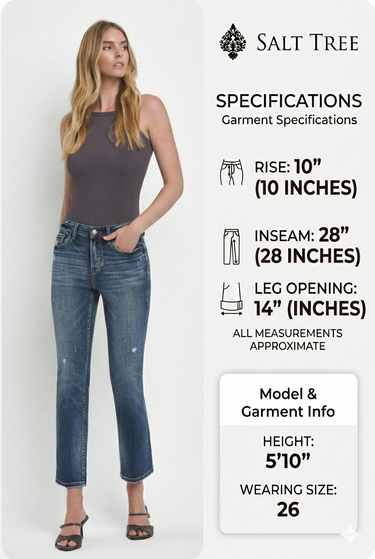 Flying Monkey - Benefactor High Rise Ankle Slim Straight Jeans with Slight Distressing (28" Inseam) - F5223-SaltTree