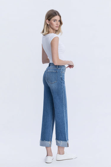 Flying Monkey - Cuffed Raw Hem Slim Wide Jeans (27" Inseam) - F6204