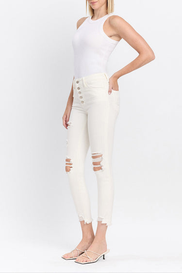 Flying Monkey - Exhilaration - High Rise Button Up Distressed Skinny Jeans (27" Ankle Length) - F4760-SaltTree
