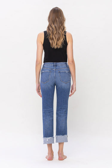 Flying Monkey - Flying Monkey High Rise Cropped Straight Leg Jeans with Frayed Cuffed Hem (26.5" Inseam) - F5145-SaltTree