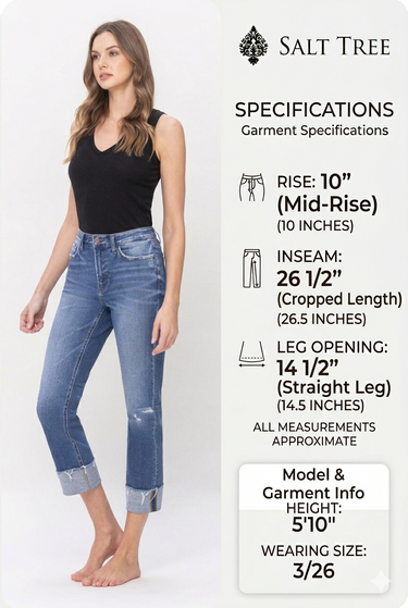 Flying Monkey - Flying Monkey High Rise Cropped Straight Leg Jeans with Frayed Cuffed Hem (26.5" Inseam) - F5145-SaltTree