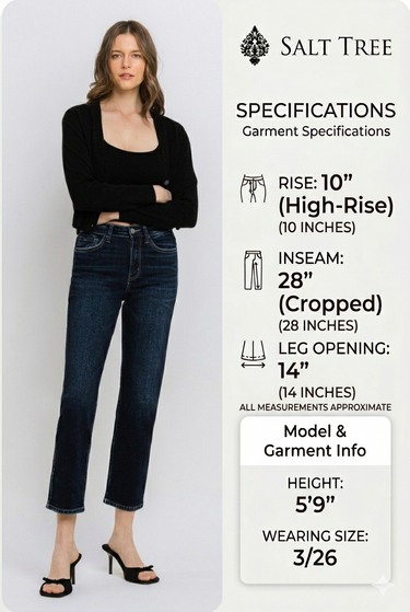 Flying Monkey - High Rise Cropped Straight Leg Jeans In Dark Indigo (28" Inseam) - BY4446A-SaltTree