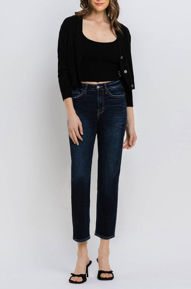 Flying Monkey - High Rise Cropped Straight Leg Jeans In Dark Indigo (28" Inseam) - BY4446A-SaltTree
