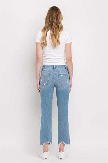 Flying Monkey - High Rise Distressed Slim Straight Cropped Jeans with Raw Hem (26 1/4" Inseam) - Y3118-SaltTree