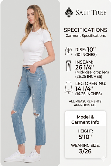 Flying Monkey - High Rise Distressed Slim Straight Cropped Jeans with Raw Hem (26 1/4" Inseam) - Y3118-SaltTree