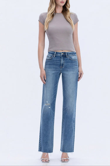 Flying Monkey - High Rise Frayed Hem Slim Wide Jeans (32" Inseam) - F6376-SaltTree