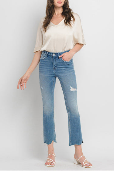 Flying Monkey - High Rise Kick Flare Jeans with Uneven Distressed Hem (27" Inseam) - F5120-SaltTree