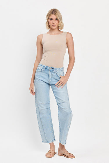 Flying Monkey - High Rise Light Wash Barrel Leg Jeans (27.5" Inseam) - F5768LT-SaltTree