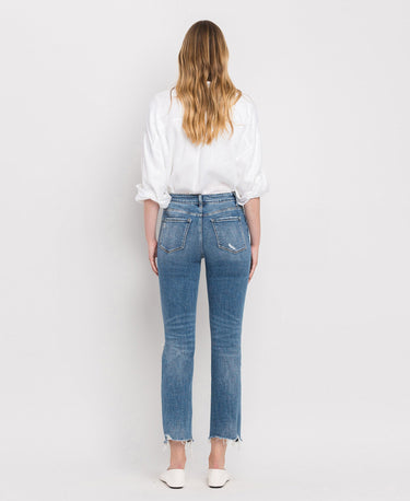 Flying Monkey - High Rise Slim Straight Jeans with Distressed Hem (27" Ankle Length) - F5022-SaltTree