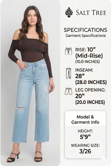 Flying Monkey - High Rise Wide Leg Jeans with Distressed Detail (28" Ankle Length) - F5712-SaltTree