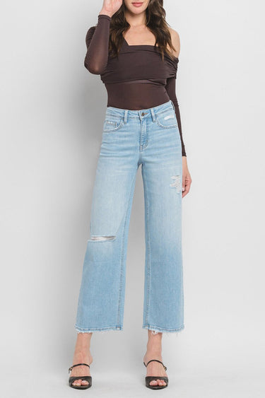 Flying Monkey - High Rise Wide Leg Jeans with Distressed Detail (28" Ankle Length) - F5712-SaltTree