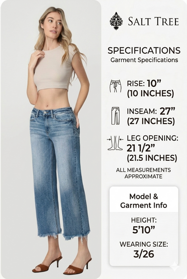 Flying Monkey - High Rise Wide Leg Jeans with Distressed Hem (27" Ankle Length) - F5204-SaltTree