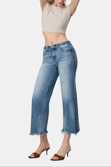 Flying Monkey - High Rise Wide Leg Jeans with Distressed Hem (27" Ankle Length) - F5204-SaltTree