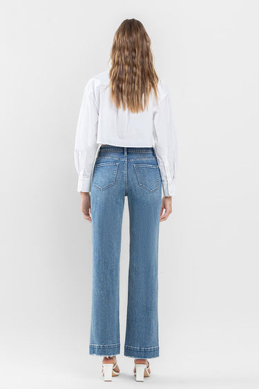 Flying Monkey - High Rise Wide Leg Jeans with Trouser Hem (32" Full Length) - F5391-SaltTree